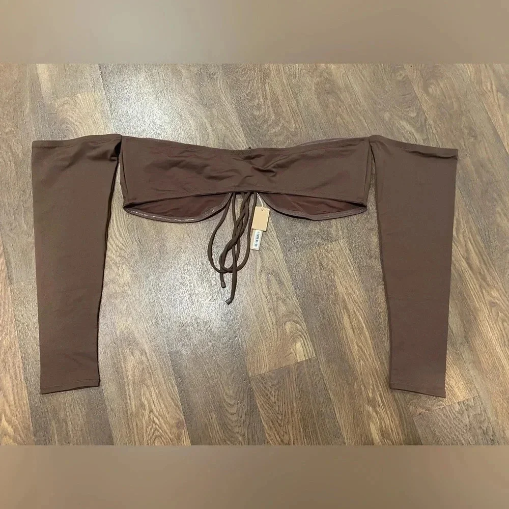 SKIMS Signature Swim Long Sleeve Bikini Top Cocoa Brown Size 4X New with Tags